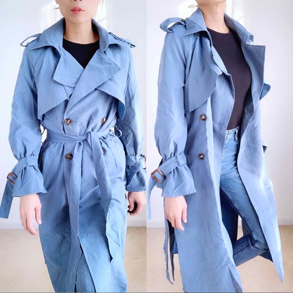 Last 1 Metal Blue Trench Coat - Picture 3 of 7